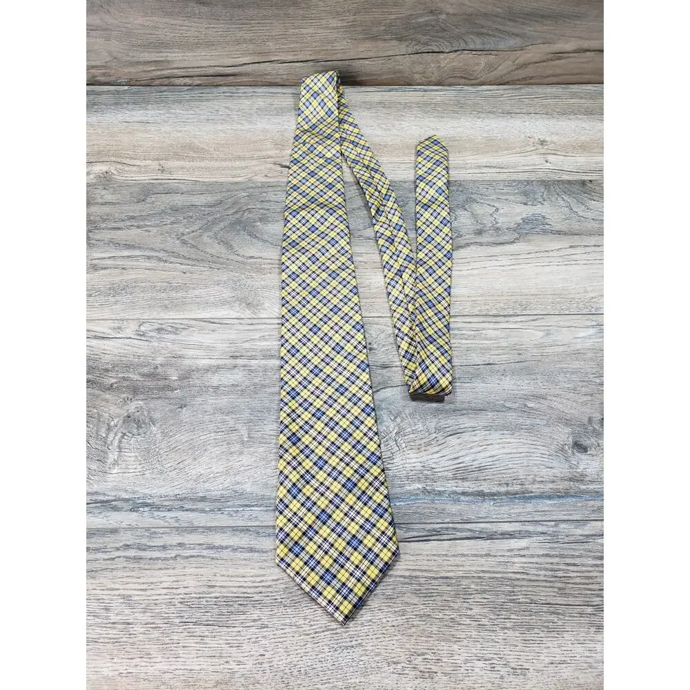 Nautica Men's Blue Yellow Plaid 100% Silk Neck Tie